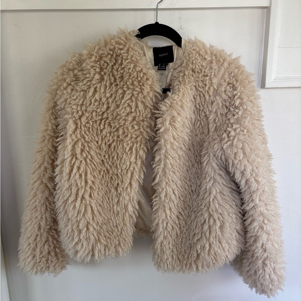 Forever-21 Women's Cream and Tan Jacket